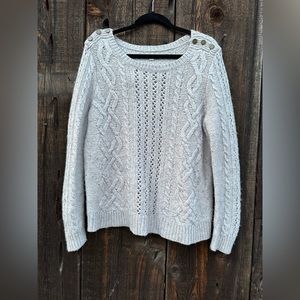 Loft Cable Knit Long Sleeve Cream/Tan Scoop Neck Sweater